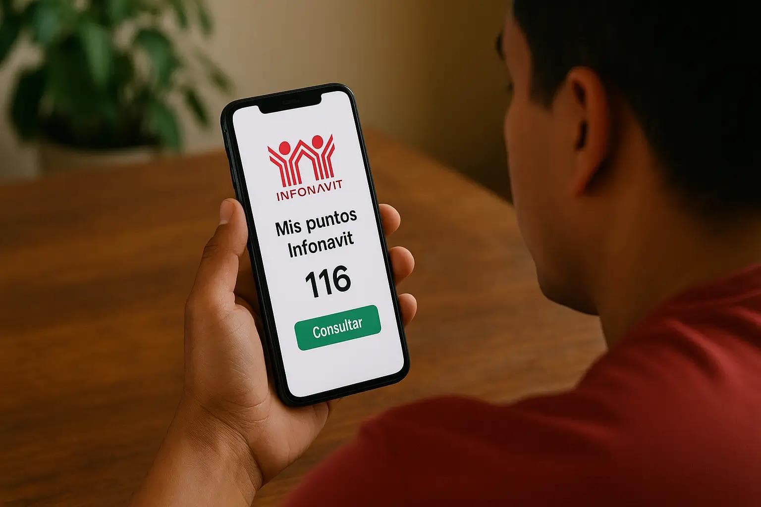 Persona consultando sus puntos Infonavit en el celular, imagen ambientada en México.